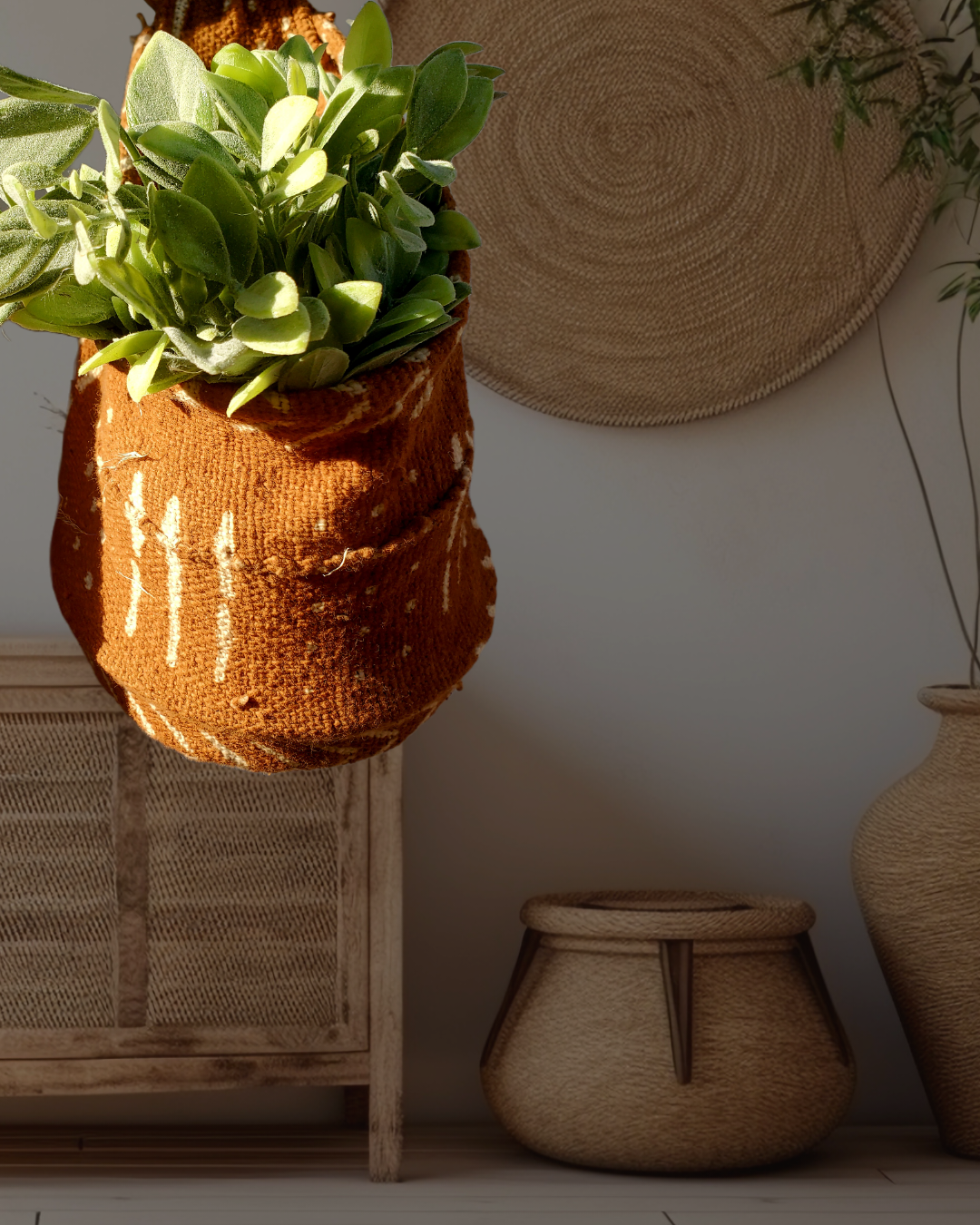 Hanging Mudcloth Plant Basket