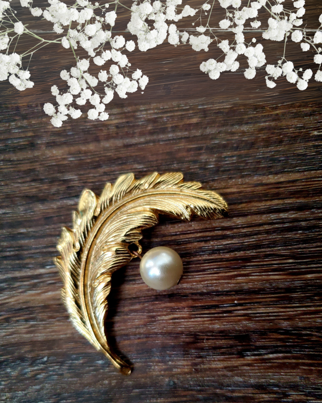 Vintage Feather Pearl Brooch