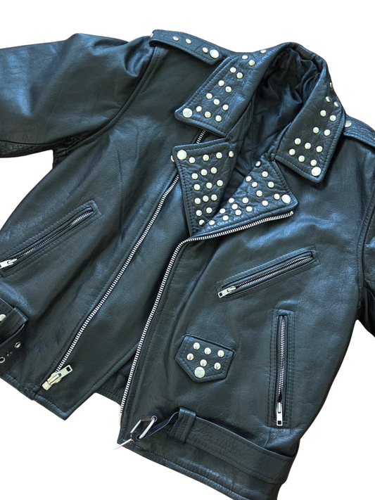 Vintage Leather Studded Moto Jacket