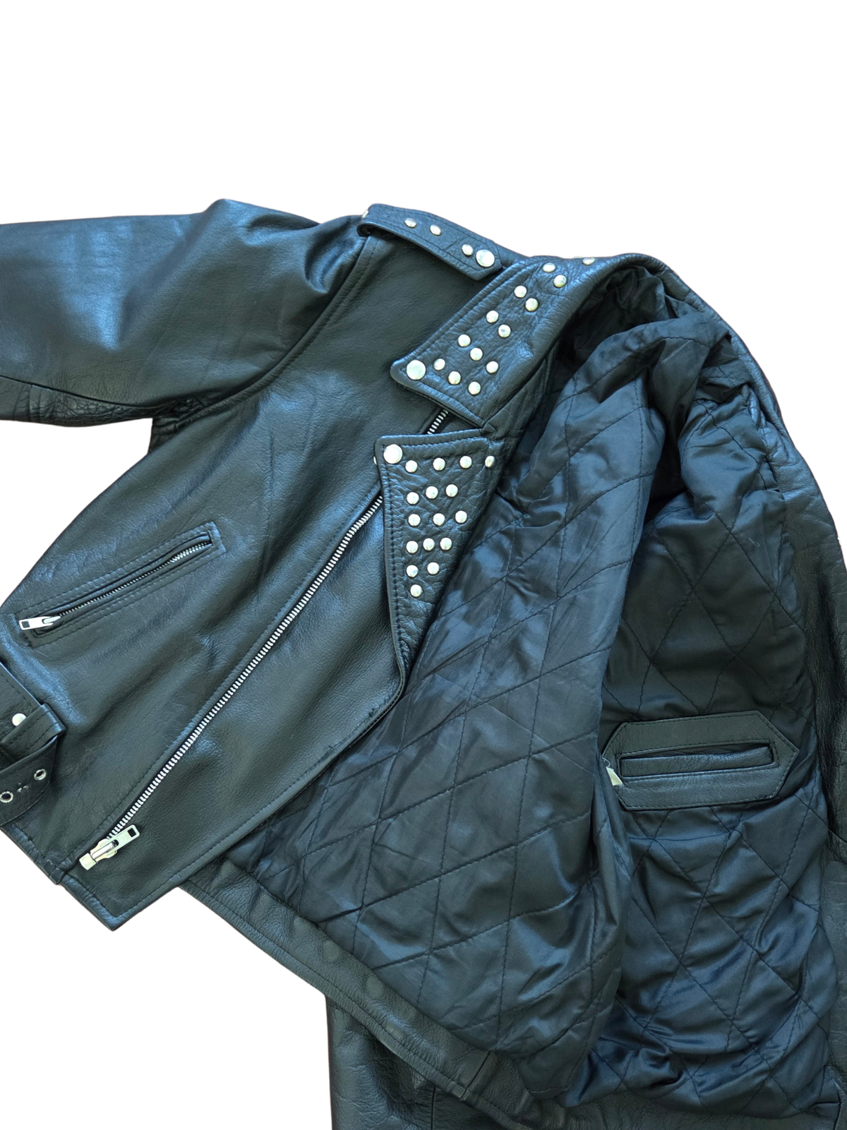 Vintage Leather Studded Moto Jacket
